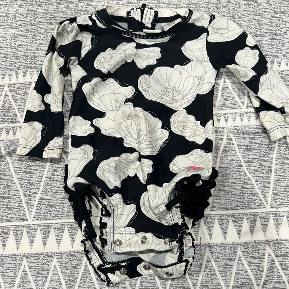 Ruffle Butts Monochrome Floral Baby Bathing Suit